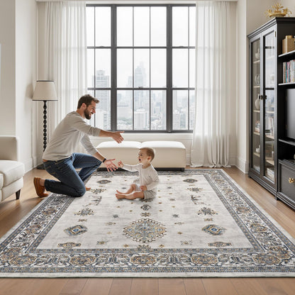 AMOAMI-Vintage Area Rug 5X7 Grey Rugs for Living Room-Soft Living Room Rug Non Slip Rugs for Bedroom Carpet Machine Washable Rug for Dining Room Bedside Office Room Decor