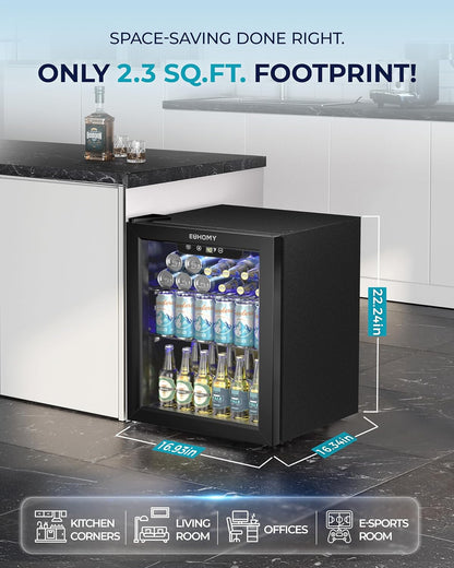 EUHOMY Beverage Refrigerator Cooler - 68 Can Mini Fridge with Glass Door for Soda, Beer, Wine, Small Refrigerator with Digital Temperature Control and Adjustable Shelves for Home Office Bar, 1.7 Cu.ft