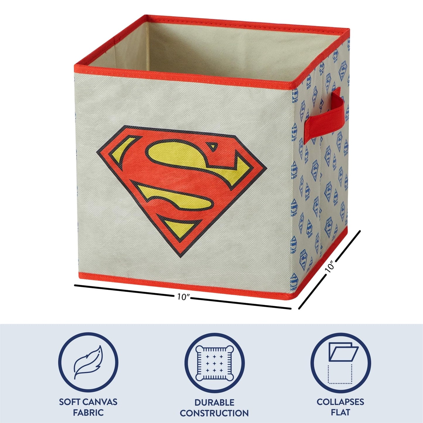 Superman Kids Storage Cubes, 2 Pack Foldable Fabric Bins with Handles, Collapsible Organizer Boxes