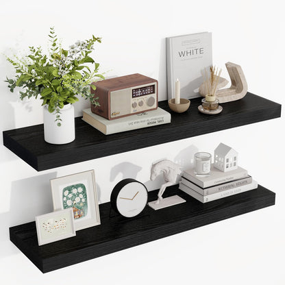 36 Inch Floating Shelves, 36"x9.25"x1.5" Inch Deep Floating Shelves for Wall, Wooden Shelves for Bathroom, Bedroom, Living Room, Black