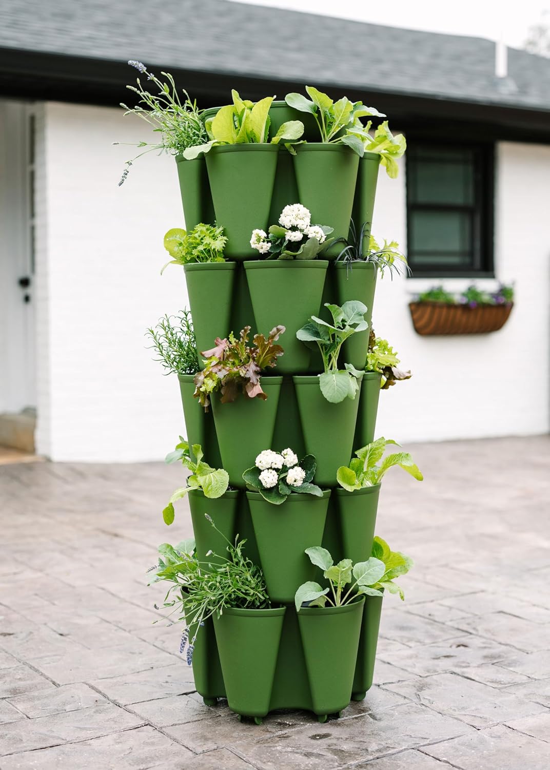 Greenstalk Patented Large 5 Tier Vertical Garden Planter with Patented Internal Watering System Great for Growing a Variety of Strawberries, Vegetables, Herbs, & Flowers (Evergreen)