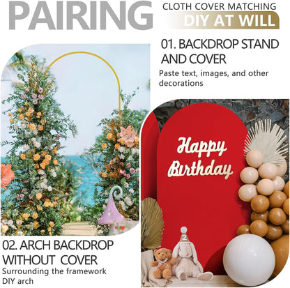 Arch Backdrop Stand and Cover Set, Metal Balloon Arch Backdrop 7.2ft, Gold Arched Stand Frame for Wedding, Parties,Birthday, Backdrop Decorations (Red,7.2ft)