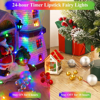 Lakumu 32FT(16*2) Fairy Lights Battery Operated String Lights, Rechargeable Twinkle Lights with Timer, Mini LED Lights for Bedroom, Christmas Decorations, Wedding, Centerpiece Table Decor Multicolor