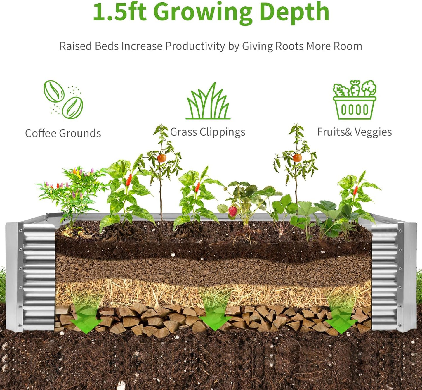 Land Guard Metal Raised Garden Bed for Gardening, 8x4x1.5ft Galvanized Raised Garden Bed, Planter Boxes Outdoor for Vegetables, Fruits and Flowers (Silver)