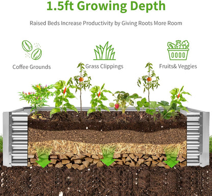 Land Guard Metal Raised Garden Bed for Gardening, 8x4x1.5ft Galvanized Raised Garden Bed, Planter Boxes Outdoor for Vegetables, Fruits and Flowers (Silver)