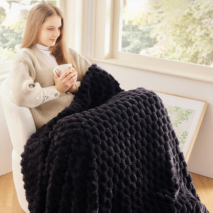 NEWCOSPLAY Super Soft Throw Blanket Black Premium Silky Flannel Fleece 3D Clouds Stylish Jacquard Lightweight Bed Blanket All Season Use 350GSM (Black, Throw(50"x60"))
