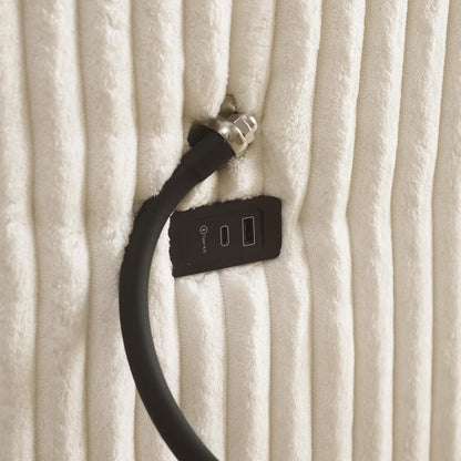 Modular Sectional Sofa Couch, Plush Corduroy Fabric Sectional Couches for Living Room with USB Charging Ports, Phone Holders, and Multi-Functional Storage Armrests (White, 3set+1ottoman)