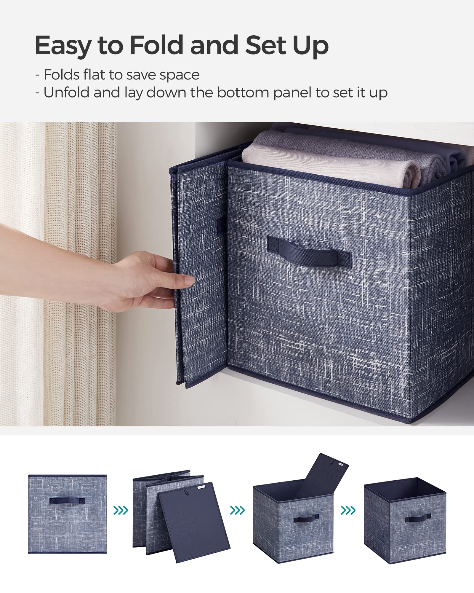 SONGMICS Storage Cubes, 13-Inch Non-Woven Fabric Bins with Double Handles, Set of 6, Closet