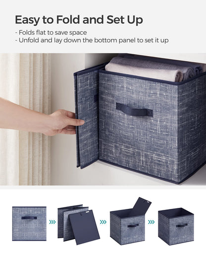 SONGMICS Storage Cubes, 11.8-Inch Non-Woven Fabric Bins with Double Handles, Set of 6, Closet