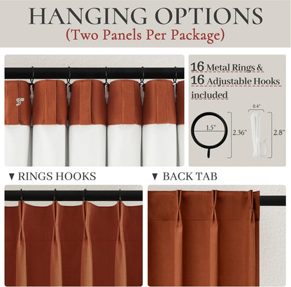 Fall Burnt Orange Curtains Pinch Pleated Blackout 84 Inches Long 2 Panels Set,Terracotta Autumn Color Decor Retro for Living Room Antique Copper Rust Boho 70s Window Linen Drapes (W40 xL84)