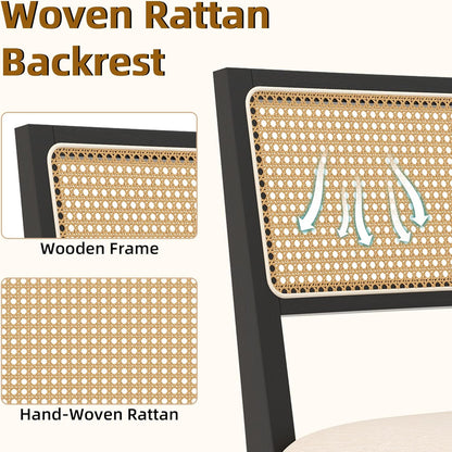 Westice Rattan Dining Chairs Set of 6, Farmhouse Natural Dining Room Chairs with Upholstered Cushion, Wood Armless Chairs for Kitchen/Restaurant, Black