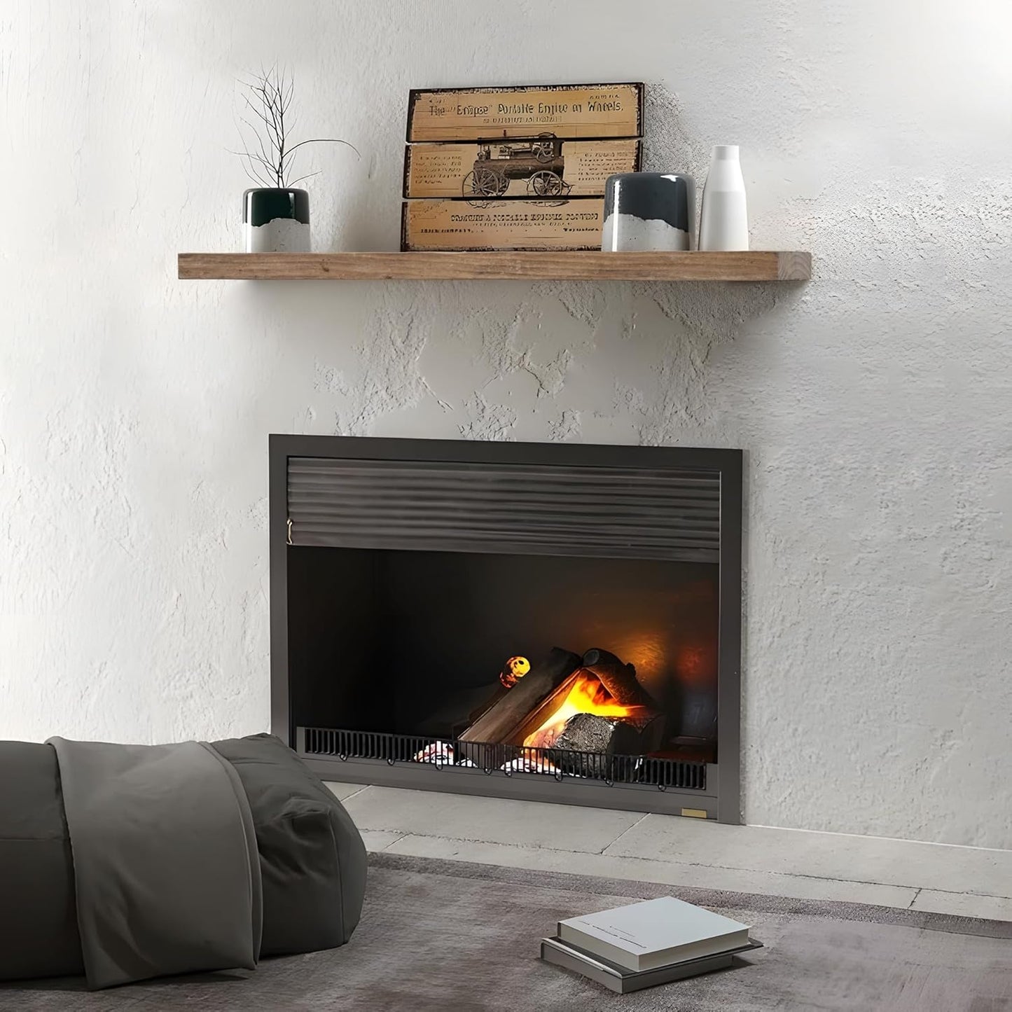 Floating Shelves, 8 Inch Deep Rustic Solid Reclaimed Wood Wall Shelves for Storage, Wall Mounted Display Shelving with Invisible Heavy-Duty Metal Bracket, 24 Inch Width Set of 2, Natural