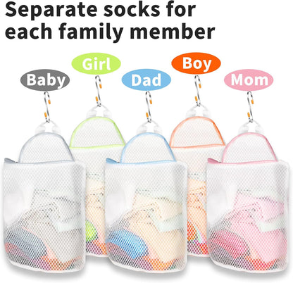 5Pcs Hanging Laundry Bags for Socks with S Hooks, 5 Color Mesh Laundry Bags for Washing Machine