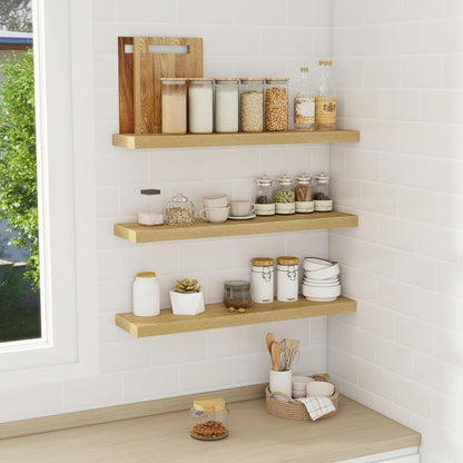 Floating Shelves Wall Shelf 30 Inch Long, Rustic Wood Bathroom Shelves 30 Inch, Farmhouse Home Decor Kitchen Living Room Bedroom Shelves Wall Mounted, 30 x 6.7 x 1.4 Inch, Set of 3, Oak Color