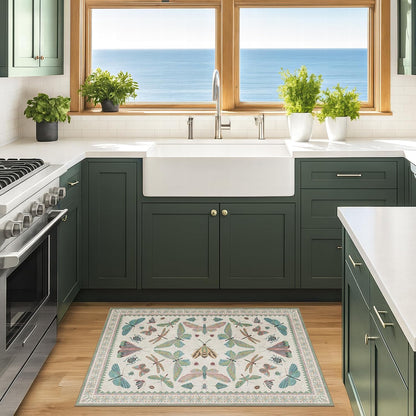 Washable Boho Bathroom Rug 2x3, Small Throw Rugs for Kitchen, Powder Room, Front Door Indoor Entrance, Non Slip Low Pile Stain Resistant, Dusty Green Colorful Cool Insect Aethestic