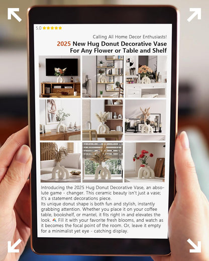 Hug Donut Decorative Vase Set - Modern Nordic Boho Style Vases Home Decor, Matte Ceramic Decorations for Living Room Shelf, Bookshelf Mantle Entryway Table or Console Décor (Cream White)