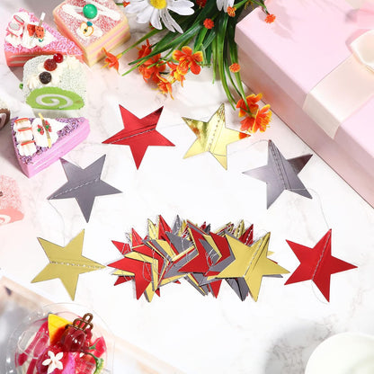 Patelai Glitter Star Garland Banner Decor 130 Feet Star Hanging Bunting Banner Twinkle Backdrop for Homecoming Classroom Wedding Birthday Halloween Christmas Party Supplies(Red, Black, Gold)