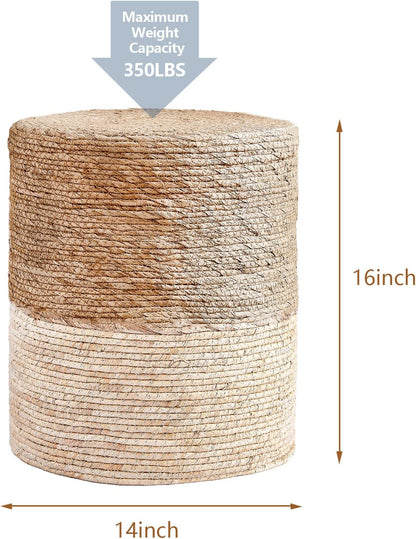 Cplxroc Pouf Ottoman, 100% Handwoven Seagrass Braided Pouffe, Boho Decor Floor Chair for Couch or Desk, Outdoor Ottomans for Garden, Round Footrest with Wood Frame, Home Decorative Seat for Balcony