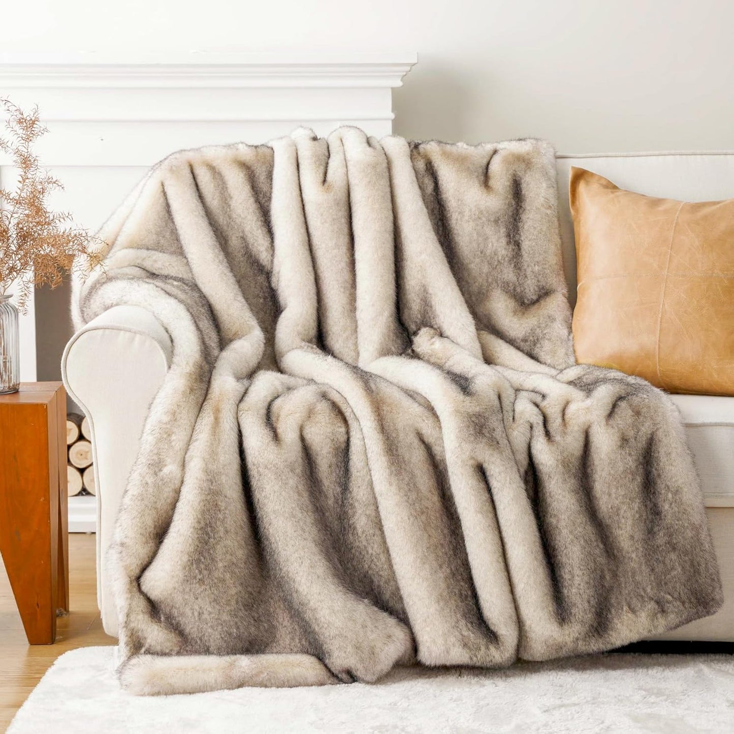 BATTILO HOME Luxury Fluffy Faux Fur Throw Blanket, Cozy Warm Fur Blanket for Couch Sofa, Plush Fuzzy Fur Throws with Long Pile & Brushed Tips, 60"x80"
