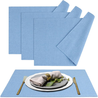 MANSPHIL Table Cloth Placemats Set of 4 Washable Cotton Thick Faux Linen Place Mats Heat Resistant Double Layer Table Mats for Dining Kitchen Indoor Use - 13x19 Inch Light Blue
