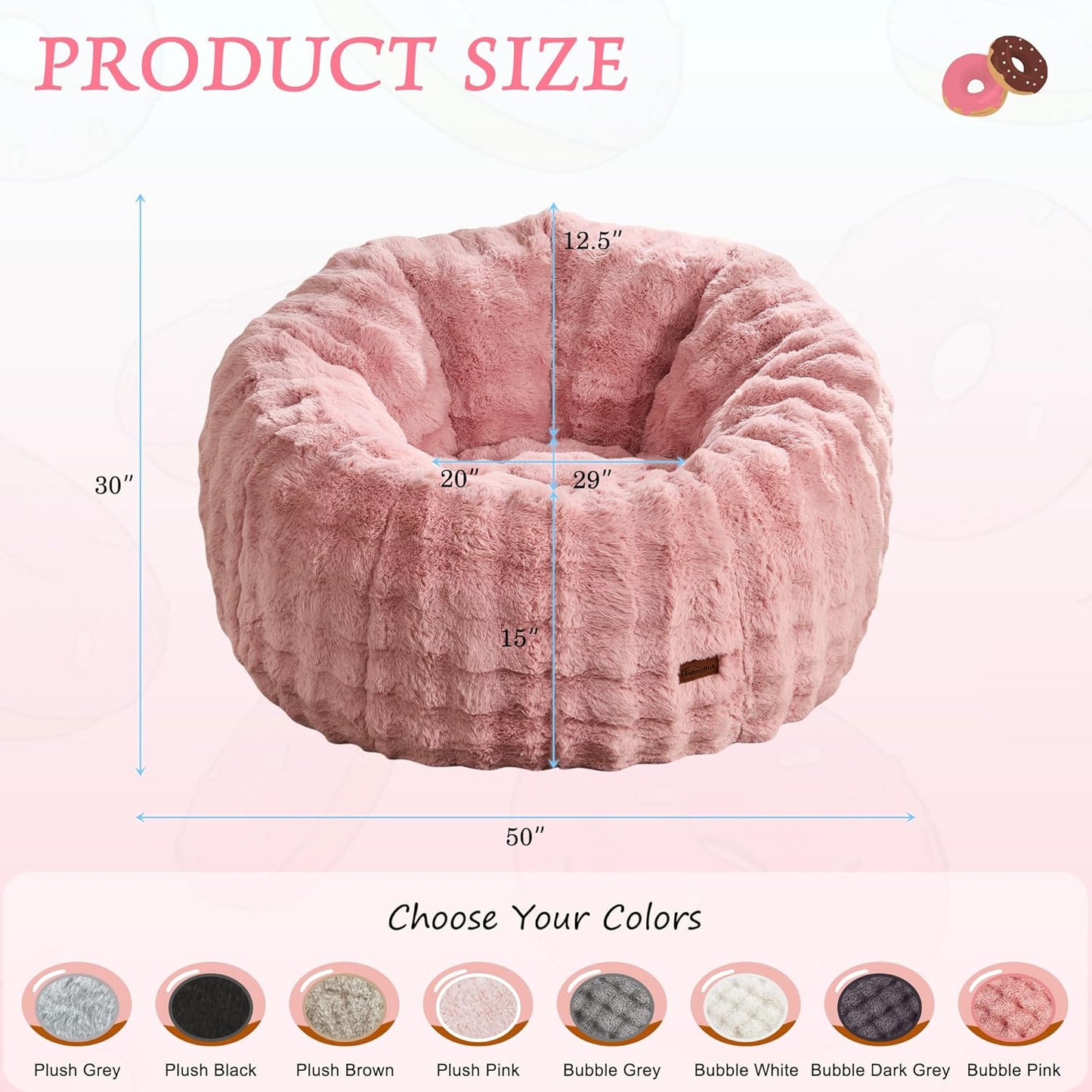 Hobestluk Bean Bag Chair Oversized Bean Bag Chair for Adults Donut-Shaped Large Bean Bag with Spacious Design for Living Room Bedroom or Reading Nook (Bubble Pink)