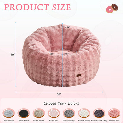 Hobestluk Bean Bag Chair Oversized Bean Bag Chair for Adults Donut-Shaped Large Bean Bag with Spacious Design for Living Room Bedroom or Reading Nook (Bubble Pink)