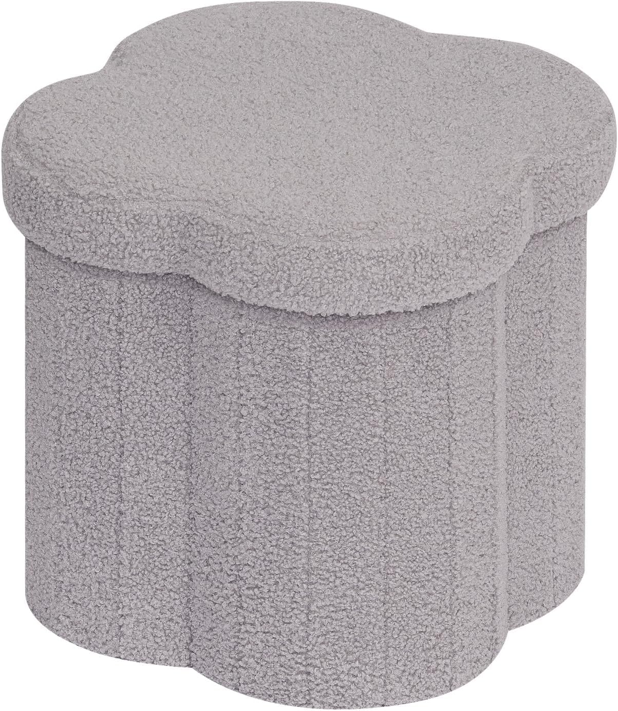 B FSOBEIIALEO Storage Ottoman Cube, Flowers Shaped Ottomans with Storage Foot Stool Footrest, Boucle Ottoman Seat for Dorm Room, Faux Teddy Fur, Grey 15"x15"x15"