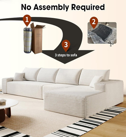 136" Sectional Couches for Living Room Modern Modular Sofa with L-Shape Couchs Upholstered Boneless Couch Deep Seat Sectional Couch with Chaise (White, Right Facing Chaise+3Seaters)