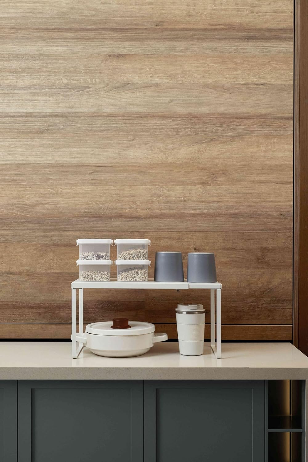 Nxconsu Cabinet Shelf Expandable Organizer Riser Rack for Kitchen Pantry Cupboard Under Sink Countertop Home Organization Extra Storage Space Saver Heavy Duty Metal Edgeless Design White Extra Large