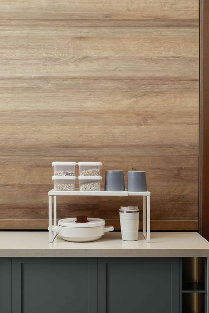 Nxconsu Cabinet Shelf Expandable Organizer Riser Rack for Kitchen Pantry Cupboard Under Sink Countertop Home Organization Extra Storage Space Saver Heavy Duty Metal Edgeless Design White Extra Large