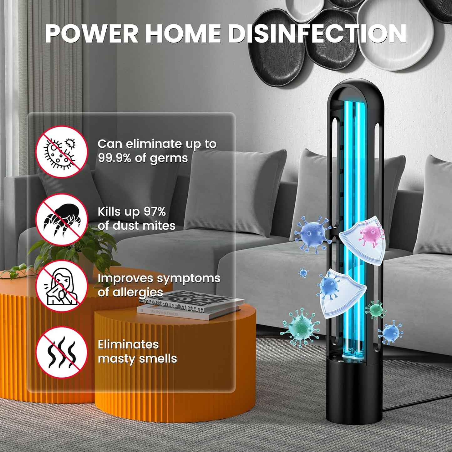 UV Light Sanitizer, Ultraviolet Lamp with Remote Control for Bed Bugs and Dust Mites, Home Disinfection Device UV Lamp for Home, Room & Kitchen, Ultraviolet Light with 3 Speed Timings