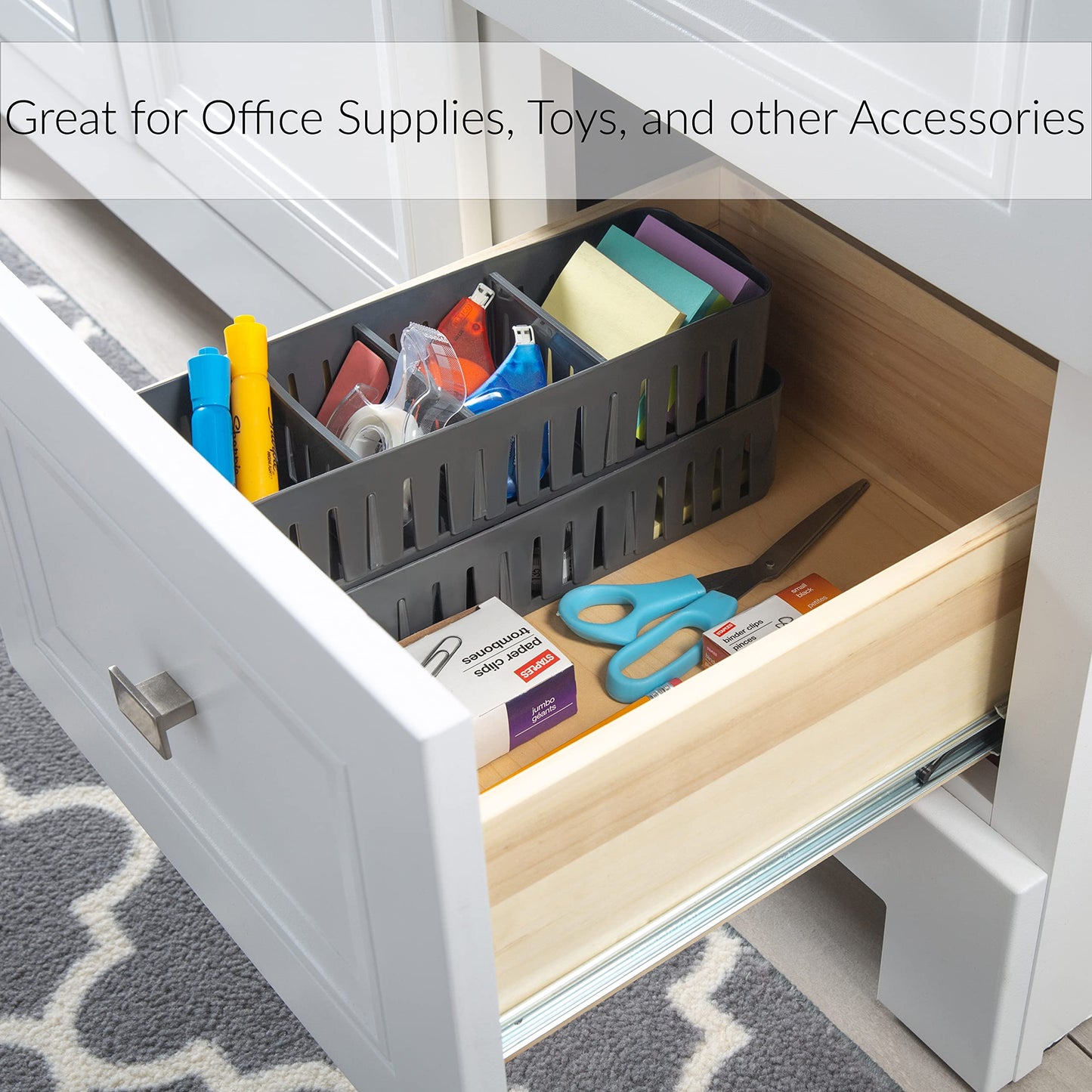 Simplify 2 Pack 4 Compartment Stackable Bin with Adjustable Dividers | Drawer Organizer | Storage