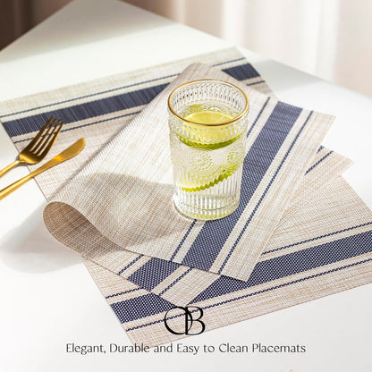 Placemats Set of 8 - Easy Clean Woven Vinyl Placemats for Dining Table, Indoor/Outdoor Place Mats, Washable PVC Table Mats（Blue Skyline）