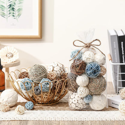 Riceshoot 2 Pack Decorative Balls Potpourri Bowl Filler Decor Natural Vase Bowl Filler Assorted Spherical Rattan Twigs Wicker Balls Cotton for Home Centerpiece(Blue)