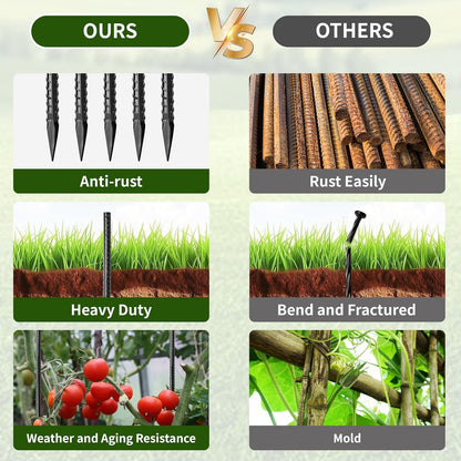 16 inches Rebar Stakes Heavy Duty (34-Pack) Metal Spikes for Concrete Timber, Garden Plant, Straight Steel Stakes for Tent, 3/8" Thickness Ground Anchors with Chisel Point End, Black