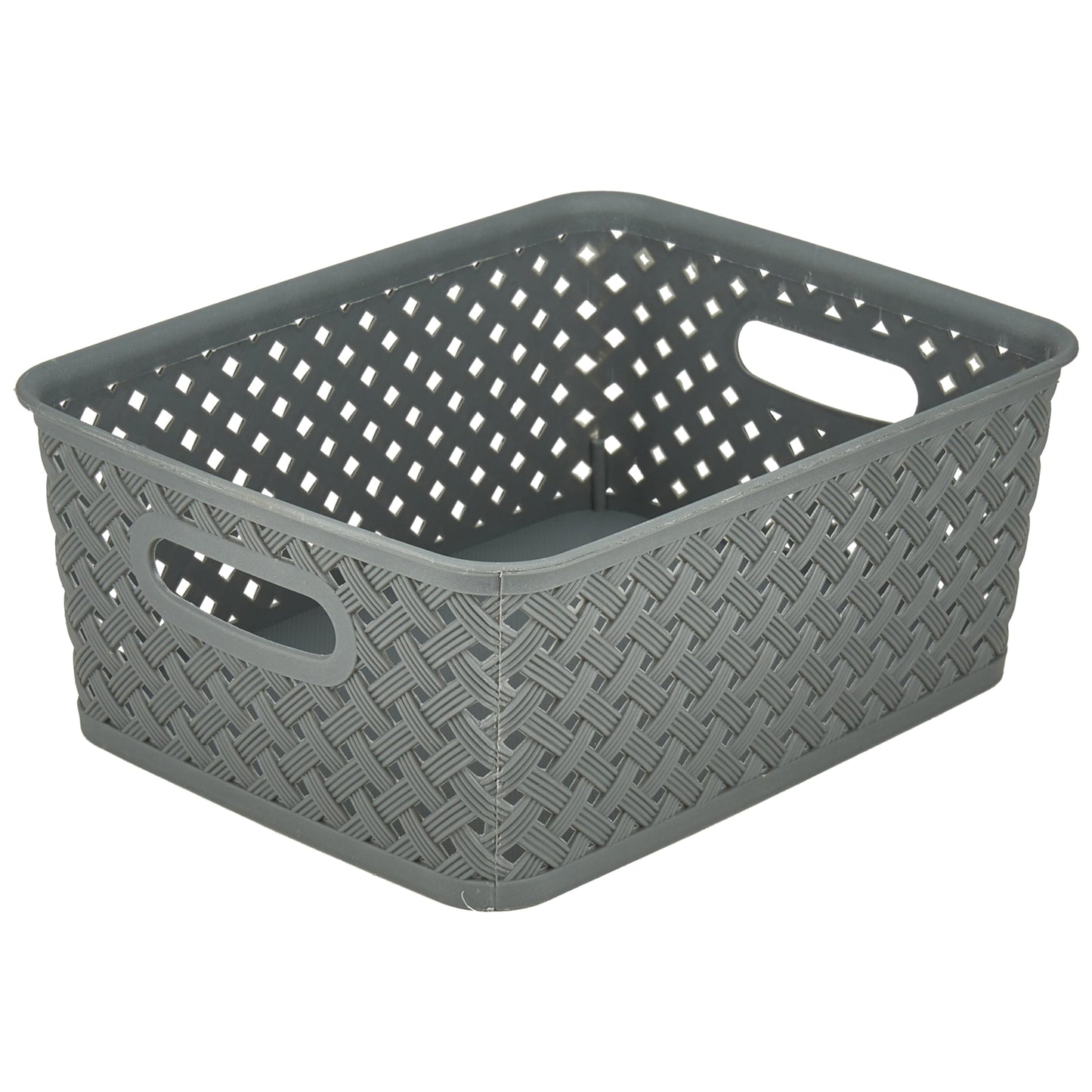 Simplify Small Resin Wicker Tote | Storage Bin | Plastic Organizer | Carrying Handles | Bathroom |