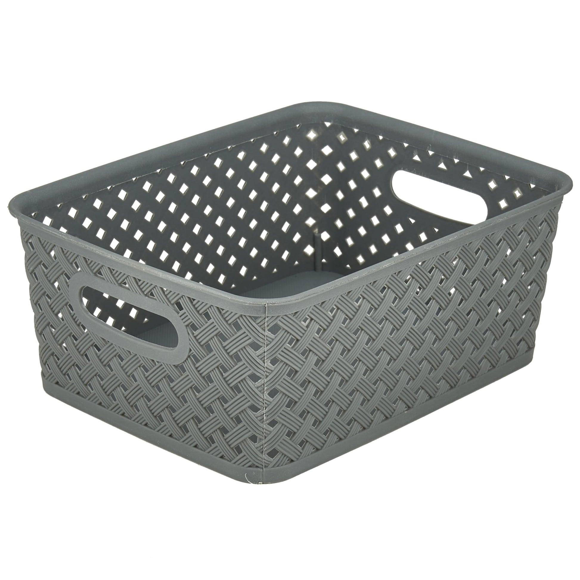 Simplify Small Resin Wicker Tote | Storage Bin | Plastic Organizer | Carrying Handles | Bathroom |