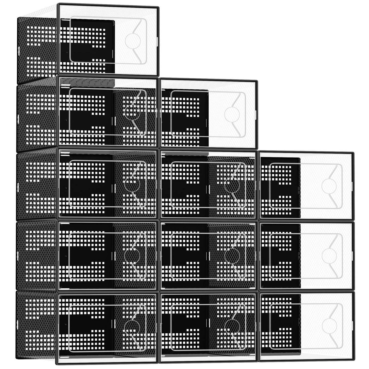 DUMOS Shoe Storage Boxes, 12-Pack Stackable Clear Shoe Containers with Lids, Display Sneaker Case