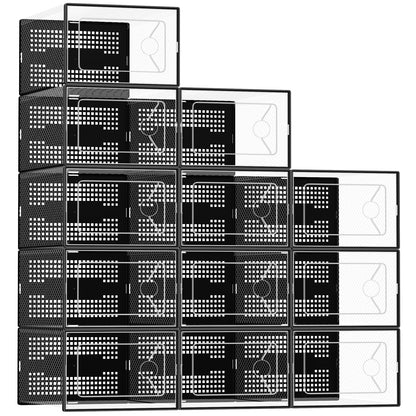 DUMOS Shoe Storage Boxes, 12-Pack Stackable Clear Shoe Containers with Lids, Display Sneaker Case
