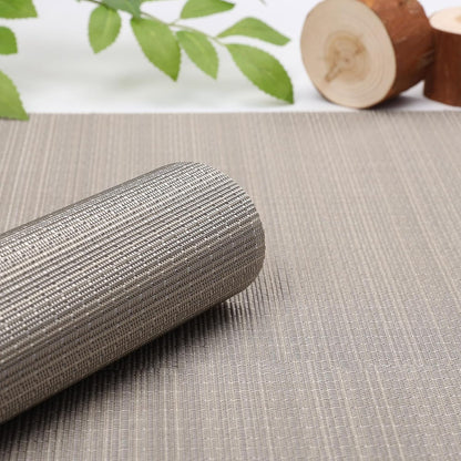 Myir JUN Placemats Set of 6, Vinyl Woven Placemats Place Mats Indoor Washable Table Mats Non-Slip Place mats for Dining Table (Golden Silver, Set of 6)