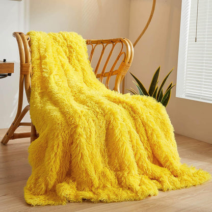 XeGe Luxury Faux Fur Blanket, Yellow Soft 60x90 Fluffy Throw for Bed, Cozy Shaggy Plush Couch Throw, Cute Furry Fuzzy Big Blanket for Kids Women Men Teen Girls Yellow, 60x90