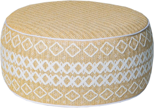 Outdoor Inflatable Ottoman with Air Pump, Embroidery Patio Footrest Stool D21”x H9”, Round Pouf