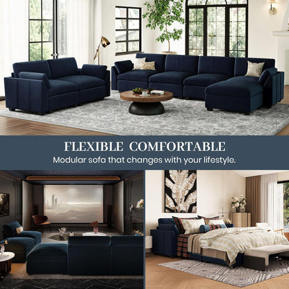 Belffin Extra Large Modular Sectional Sofa,106.3" 4-Seater L Shaped Couch,Velvet Convertible Sectional Couches for Living Room,Comfy Upholstered Modern Cloud Couch,Blue Sofa