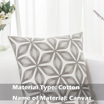 HWY 50 Grey Gray Decorative Throw Pillow Covers 18x18 Inch (1 Piece), Embroidered Cotton Farmhouse Cushion Cover Pillow Case for Sofa Couch Living Room Bed, Fashion Geometric