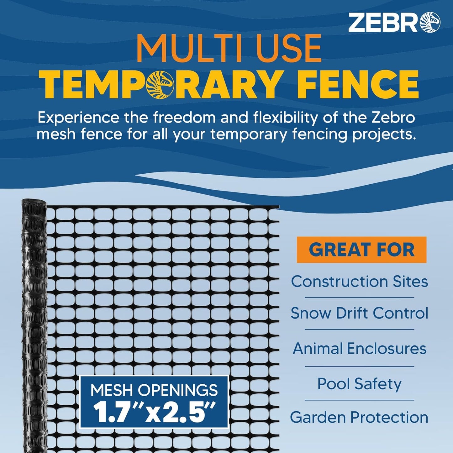 ZEBRO 4' x 100' White Plastic Garden Fence Roll – Light Duty Mesh Fencing for Temporary Fence, Snow, Garden Netting, Animal Barrier, Agricultural Fencing & Lawn Protection