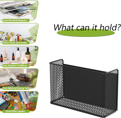 Magnetic Basket Fridge Lint Bin Dryer Ball Holder Laundry Room Organization Home Storage for Class Office School (Mesh，(1-Pack) Black/L)