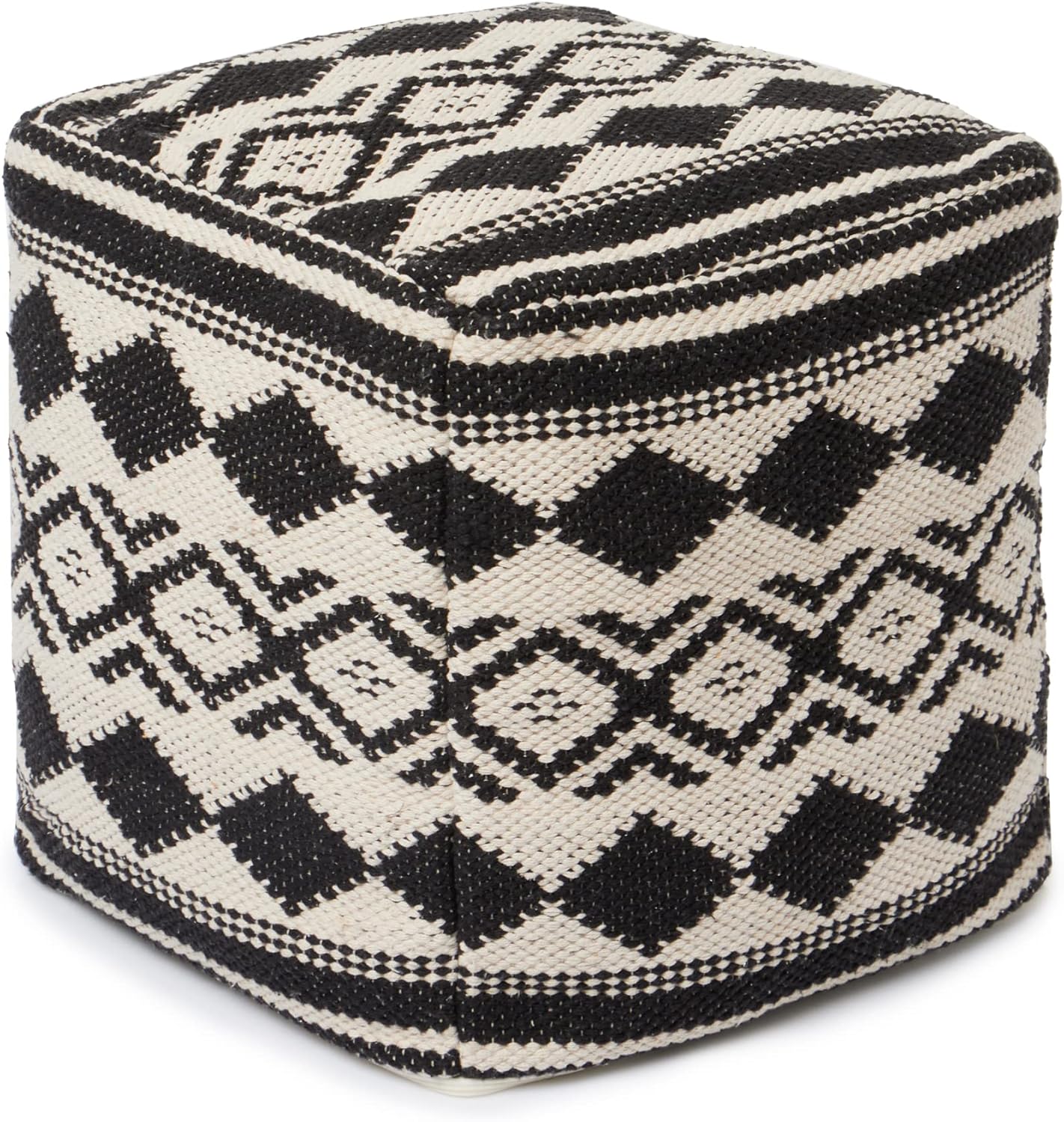 REDEARTH · Tufted Pouf Ottoman with Filler Textured Storage Cube Bean Bag Pouffe Footrest for Living Room, Bedroom, Nursery, Kidsroom; 100% Cotton (17.5"X17.5"X17.5", Linear Diamond Black)