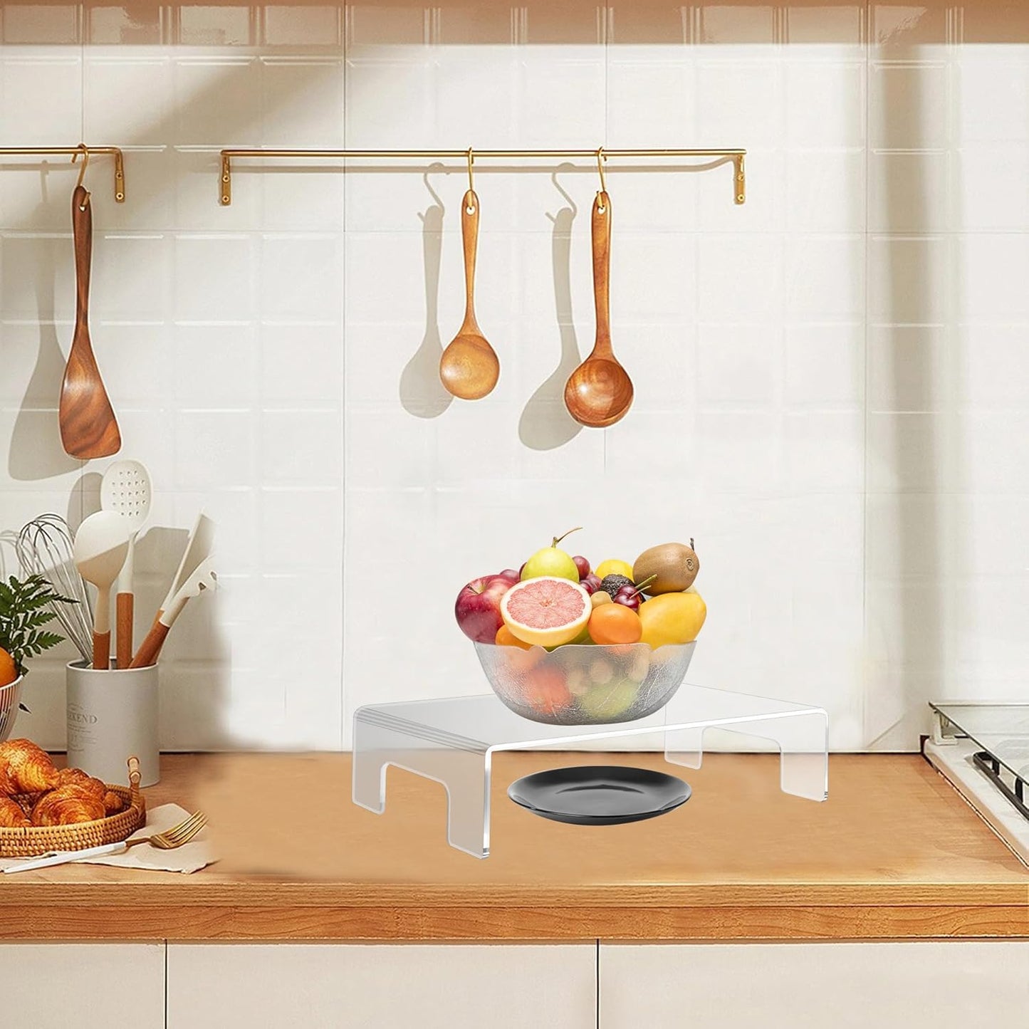 Jusalpha 6mm Thickness Clear Acrylic Display Riser with Tray Handles For Laptop, Notebook, Retail Display Food Display,12" x 8" x 3"