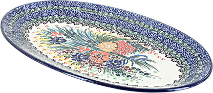 Blue Rose Polish Pottery Summer Blooms Oval Platter