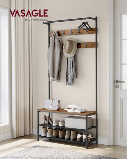 VASAGLE Hall Tree with Bench and Shoe Storage, Entryway Bench with Coat Rack Stand and Shoe Rack, 9
